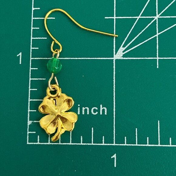 Shamrock Earrings Gold Plated Irish 4 Leaf Clover Luck Celtic St. Patricks Day - Picture 8 of 8